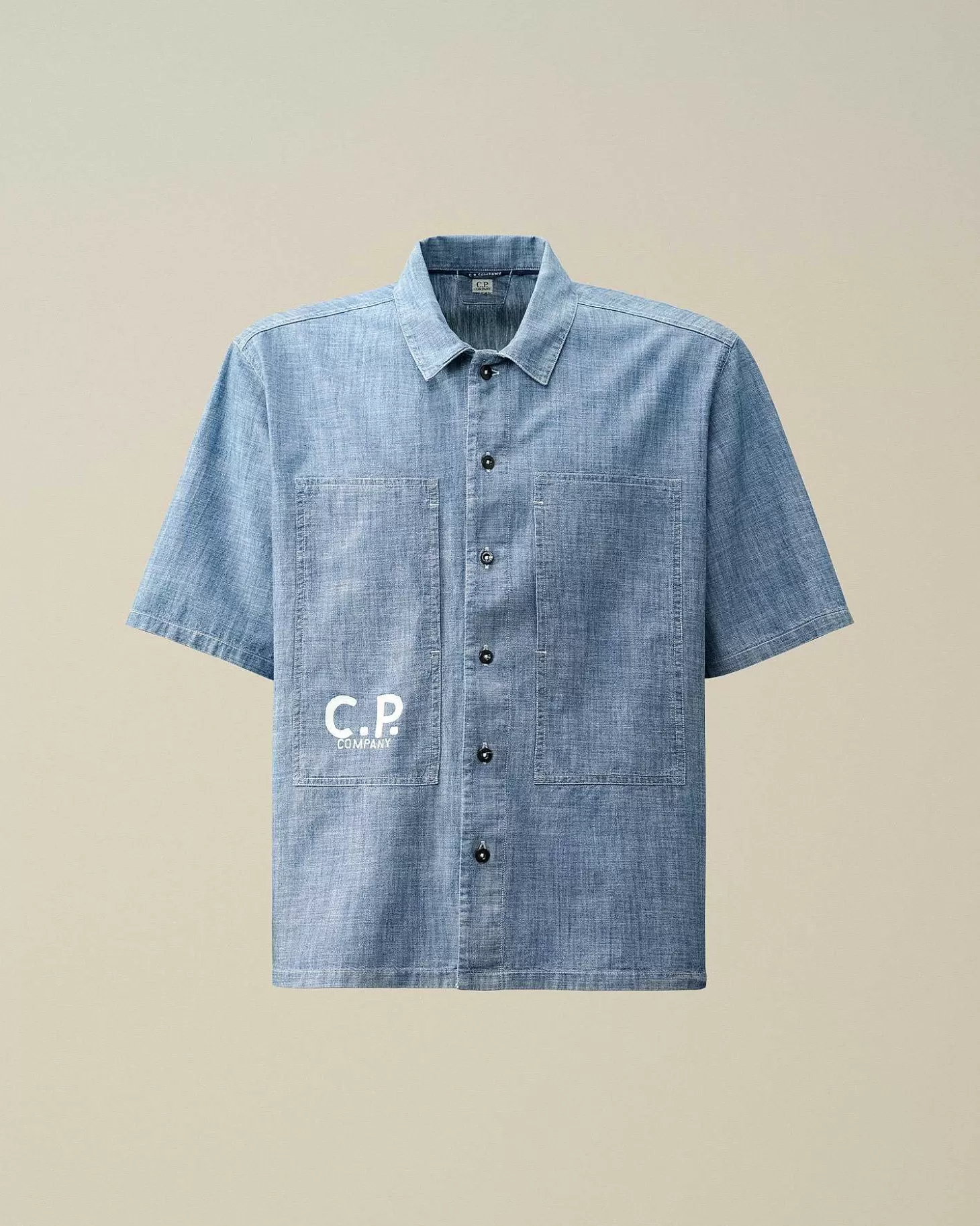 chambray_short_sleeved_logo_shirt_1.webp Homme C.P. Company Chemises^Chambray Short Sleeved Logo Shirt