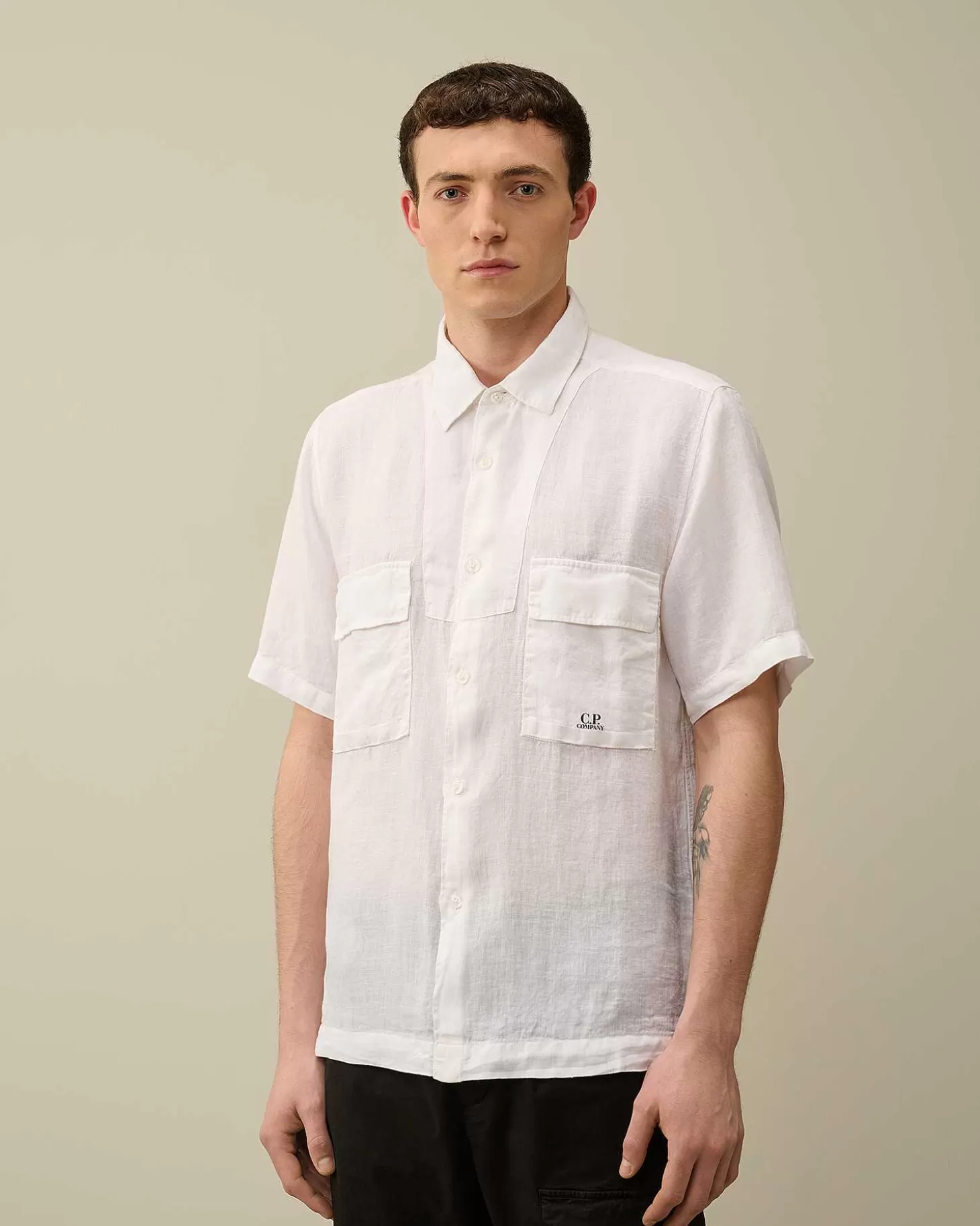 linen_short_sleeved_shirt_2-1.webp Homme C.P. Company Chemises^Linen Short Sleeved Shirt