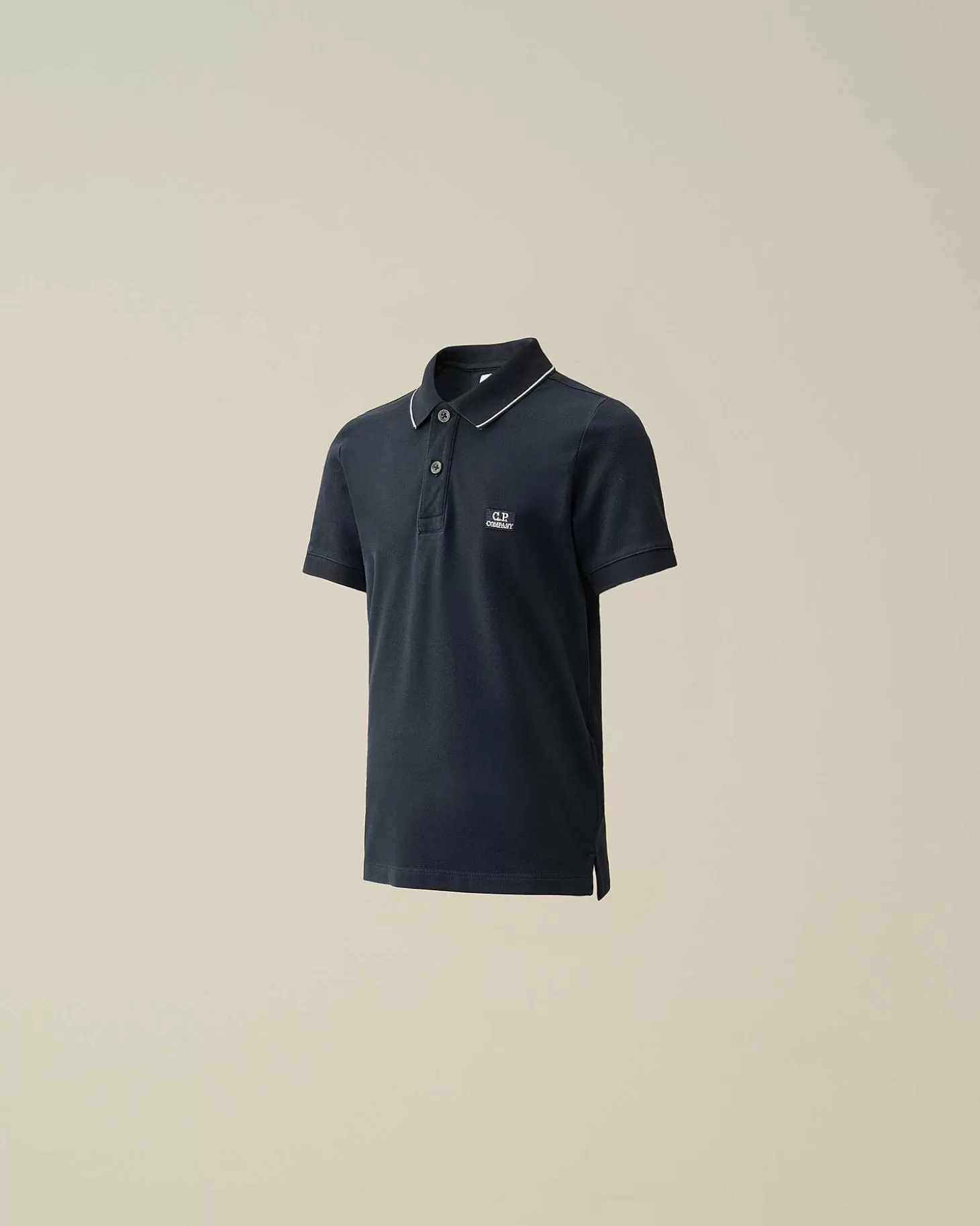 u16_stretch_piquet_logo_striped_collar_polo_shirt_1-1.webp Kids C.P. Company Vêtements 2-3 Ans^U16 Stretch Piquet Logo Striped Collar Polo Shirt